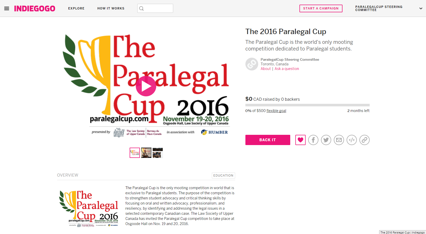 Paralegal Cup on IndieGoGo